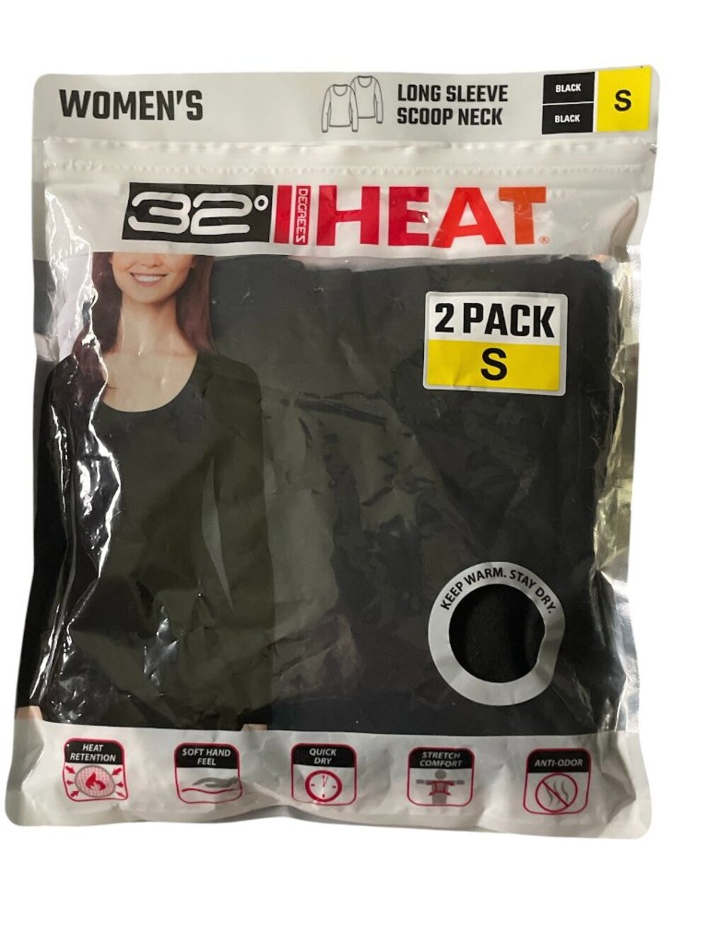 Women 2-pack Long Sleeve Top, 32 Degree, S, Black, NWT